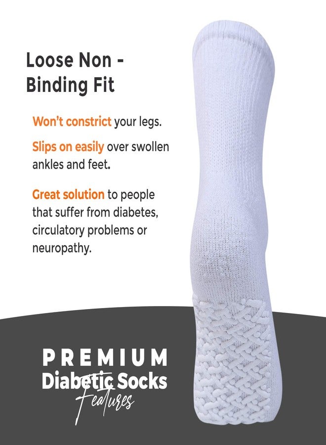 Diamond Star Anti Skid Socks Non Slip Non Binding With Grips Hospital Diabetic Crew Socks For Men Women (12 Pack White, Big & Tall Men 13-15 Shoe Size 9-14) - Image 2